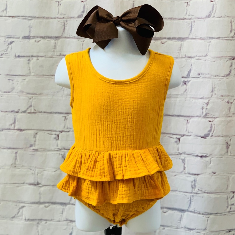 Boutique Baby Girls Mustard Yellow Ruffle Romper